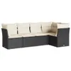 5-tlg. Garten-Sofagarnitur mit Kissen Schwarz Poly Rattan Produktbild-Vorschau 1
