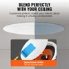 A split image showing a ceiling speaker and a close-up of its detachable grille being painted. Voir les images du produit