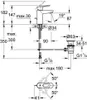 Technical drawing with dimensions for a faucet and drain assembly. Voir les images du produit