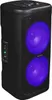 A black trolley speaker with purple lights is shown against a white background. Voir les images du produit