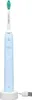 A light blue electric toothbrush with a white charging base and a white USB cable. Produktbild-Vorschau