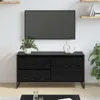 A black TV stand with a television mounted on the wall above it. Náhled obrázku produktu