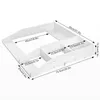 A white wooden changing table topper with multiple compartments, shown from a diagonal angle with dimensions labeled. Produktbild-Vorschau