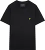 A black t-shirt with a small yellow logo on the chest. Produktbild-Vorschau