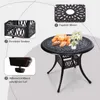 A round outdoor dining table with food and flowers on it, with close-up insets highlighting its features. Produktbild-Vorschau