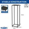 A product image showing a tall, narrow, black metal stand with dimensions indicated. Produktbild-Vorschau