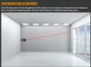 A laser rangefinder is shown in a room, demonstrating its continuous measurement feature by projecting laser lines onto a wall. Podgląd zdjęcia produktu