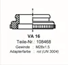 A technical drawing of a valve adapter with accompanying product information. Produktbild-Vorschau