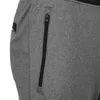 A close-up view of a gray jogger pant with a black zipper pocket. Produktbild-Vorschau
