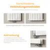 Illustrations showing different connection methods for a radiator, along with explanatory text. Anteprima dell’immagine prodotto