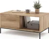 A wooden coffee table with storage compartments and decorative items. Produktbild-Vorschau