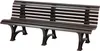 A dark brown park bench with a slatted seat and backrest, supported by four decorative legs, is shown against a white background. Produktbild-Vorschau