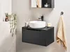 A modern bathroom vanity with a wall-mounted black cabinet, a white vessel sink, and a black faucet. Podgląd zdjęcia produktu