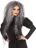 A woman wearing a black dress and a long, wild, gray and black wig, posing with her hands on her hips. Produktbild-Vorschau