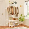 A white garment rack with clothes and accessories displayed in a room with a door and window. Anteprima dell’immagine prodotto