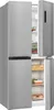 A silver refrigerator with its doors open, showing interior shelves and some food items. Produktbild-Vorschau