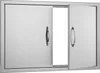 A stainless steel double door cabinet with handles, one door is slightly ajar. Náhled obrázku produktu