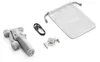 A white background with a camera gimbal, a charging cable, a phone mount, and a drawstring bag. Voir les images du produit