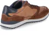 A side view of a brown and navy blue sneaker. Produktbild-Vorschau