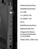 A close-up view of the ports and connection options on the back of a television, with a list of features and specifications. Produktbild-Vorschau