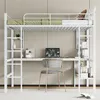 A loft bed with a desk and shelves underneath, set against a textured wall. Náhled obrázku produktu