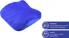 A blue cushion is shown on a white background, with text boxes detailing its material and color. Produktbild-Vorschau