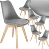 A set of gray dining chairs with wooden legs arranged on a white background. Náhled obrázku produktu