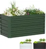 A collage showing a large green raised garden bed filled with flowers and plants, and two smaller raised garden beds below, one white and one black, each with small plants. Voir les images du produit
