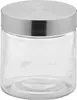 A clear studio shot of a glass storage jar with a silver lid. Náhled obrázku produktu