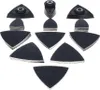 A collection of triangular sanding attachments for a multi-tool, arranged in a symmetrical pattern on a white background. Podgląd zdjęcia produktu