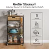A kitchen cart with various items stored on its shelves, alongside a graphic illustrating storage categories. Voir les images du produit