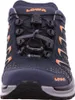 A close-up front view of a blue and orange hiking shoe. Voir les images du produit