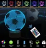 A collage of images showcasing a 3D LED football night light with its remote control and various features. Produktbild-Vorschau