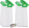 Two stacks of vacuum cleaner bags with green plastic holders on top, placed on a white background. Produktbild-Vorschau