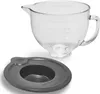 A clear glass mixing bowl with measurement markings and a gray lid, shown on a white background. Voir les images du produit