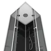 A close-up, angled view of a modern black and white shower cabin. Produktbild-Vorschau