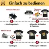 Infografik mit vier Schritten zum Übertragen eines Bildes auf ein schwarzes T-Shirt mit Tintenstrahldrucker und Transferpresse Náhľad obrázku produktu