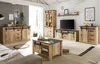 A living room scene featuring a wooden sideboard, coffee table, and display cabinet. Produktbild-Vorschau