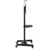 A side view of a black TV stand on wheels. Podgląd zdjęcia produktu