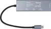 A silver USB-C hub with a black cable and USB-C connector is shown against a white background. Náhľad obrázku produktu