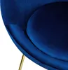 A close-up view of a blue velvet chair with a gold metal leg. Náhled obrázku produktu