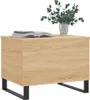 A wooden side table with a book and a vase of plants on top, set against a white background. Produktbild-Vorschau