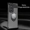 A close-up marketing image of a smartphone case with a carbon fiber texture and a fingerprint icon. Voir les images du produit