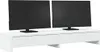 A white monitor stand with two black monitors on top, against a white background. Náhled obrázku produktu