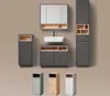 A collection of bathroom furniture, including a sink vanity, medicine cabinet, and tall storage cabinets, displayed against a plain background. Produktbild-Vorschau