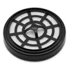 A close-up, studio shot of a black circular air filter with a white filter medium visible behind a black grid. The grid has concentric circles and radial spokes, with a central structural element. Náhled obrázku produktu
