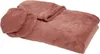 A folded rose-colored blanket with sleeves and a hood, laid out on a white background. Podgląd zdjęcia produktu