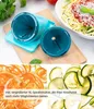 A collage showing a spiralizer, spiralized vegetables, and sliced zucchini. Produktbild-Vorschau