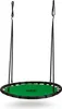 A round, green and black nest swing suspended by black ropes against a white background. Podgląd zdjęcia produktu