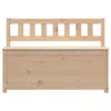 A front view of a wooden storage bench with a slatted backrest, presented against a white background. Podgląd zdjęcia produktu